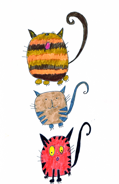 Abstract Cats in Three Print