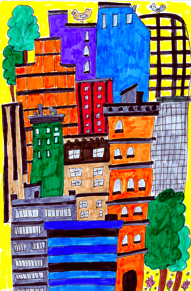 Abstract Colourful Doodle Art City Print