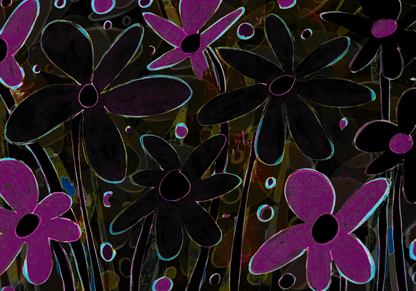 Abstract Purple and Black Florals Print