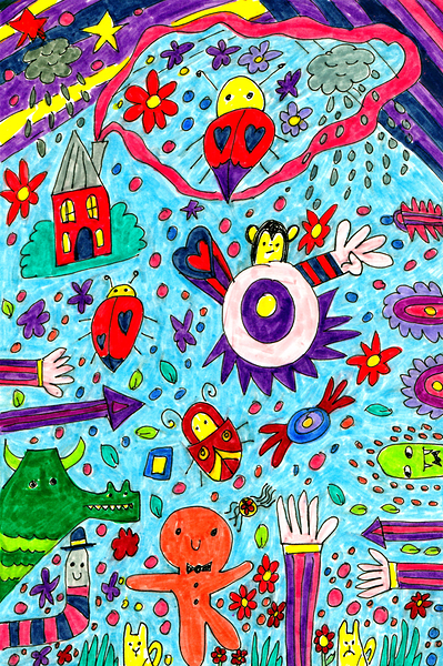 Abstract Doodle Characters Print