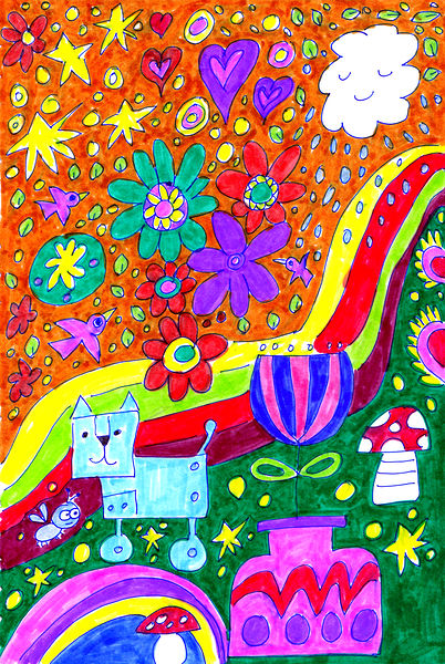 Abstract Doodle Art Cat Print