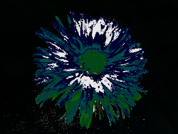 Abstract Vibrant Green and Blue Daisy Bloom Print