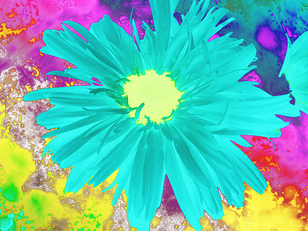 Abstract Surreal Cyan Daisy Print