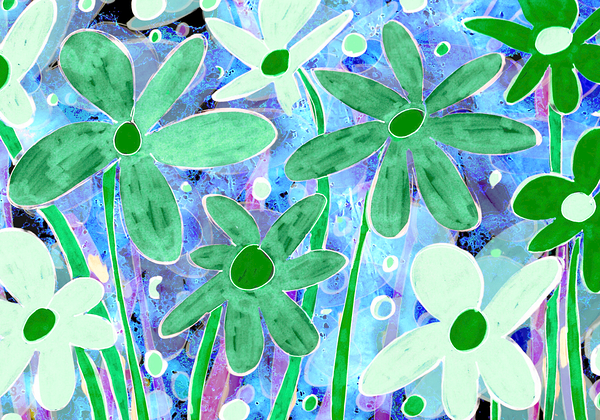Abstract Green and Blue Florals Print