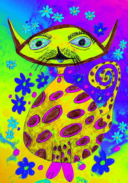Abstract Colourful Cosmic Cat Print