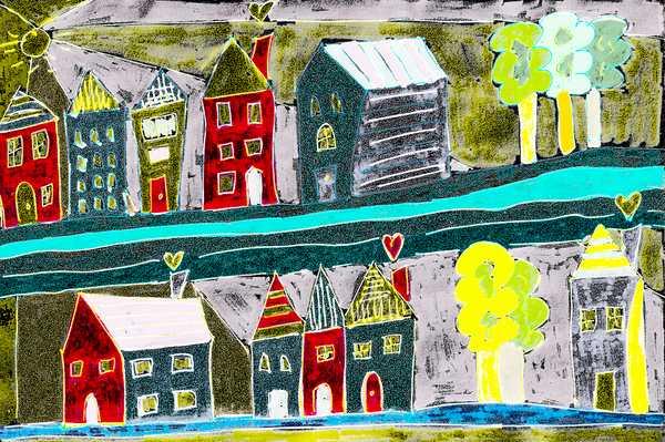 Abstract Vibrant Village Print