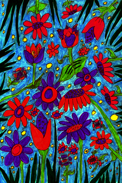 Abstract Blue Floral Design Print