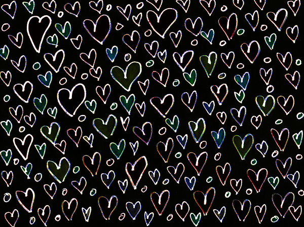 Abstract Hearts on a Black Background Print