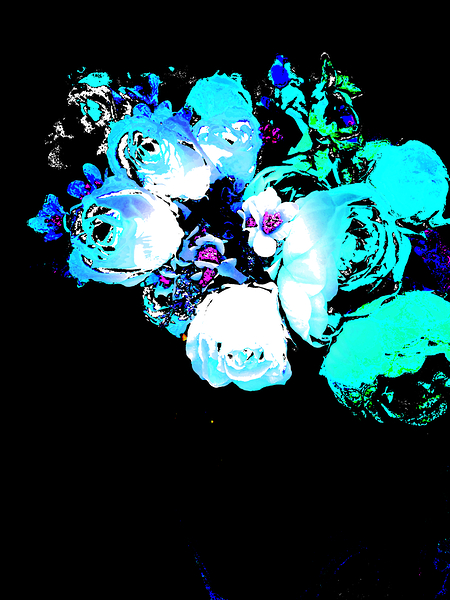 Abstract Bouquet of Green and Blue Roses Print