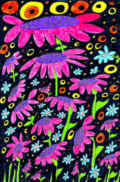 Abstract Colourful Flowers Print