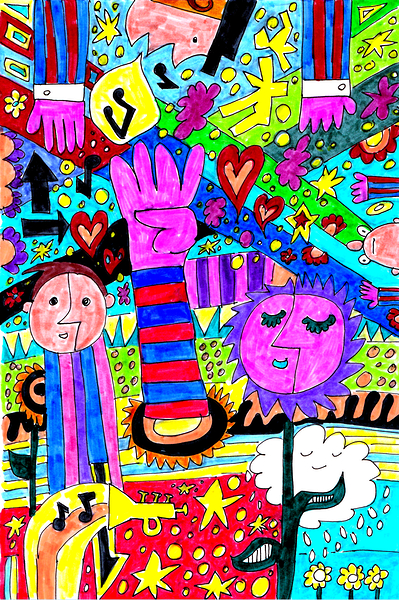 Abstract Doodle Art Colourful Elements Print