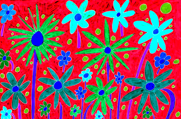 Abstract Bright Flowers  Print