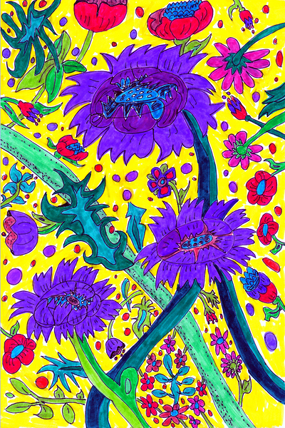 Abstract Purple Flowers Print