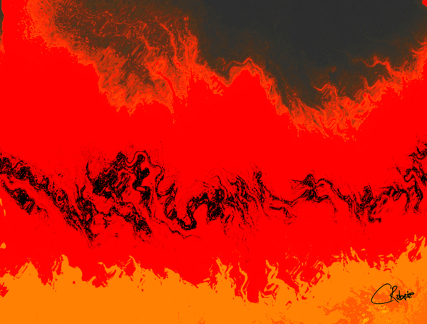 Vibrant Red and Black Abstract Forest Print