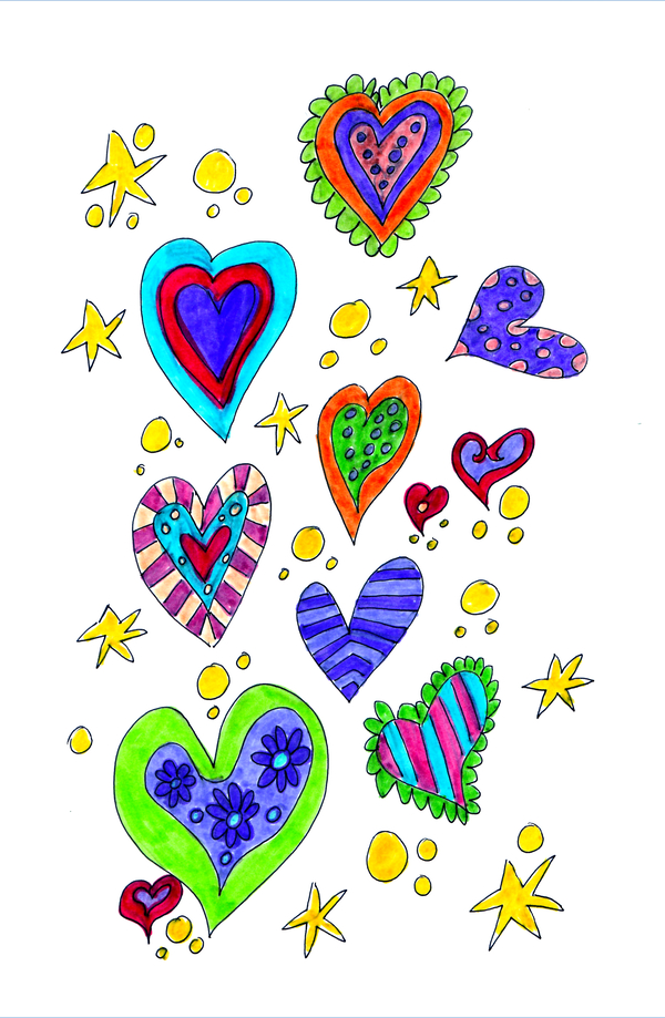 Abstract Hearts and Stars Print