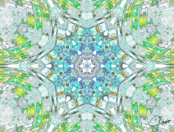 Abstract Colours Collide in Greens and Whites Print