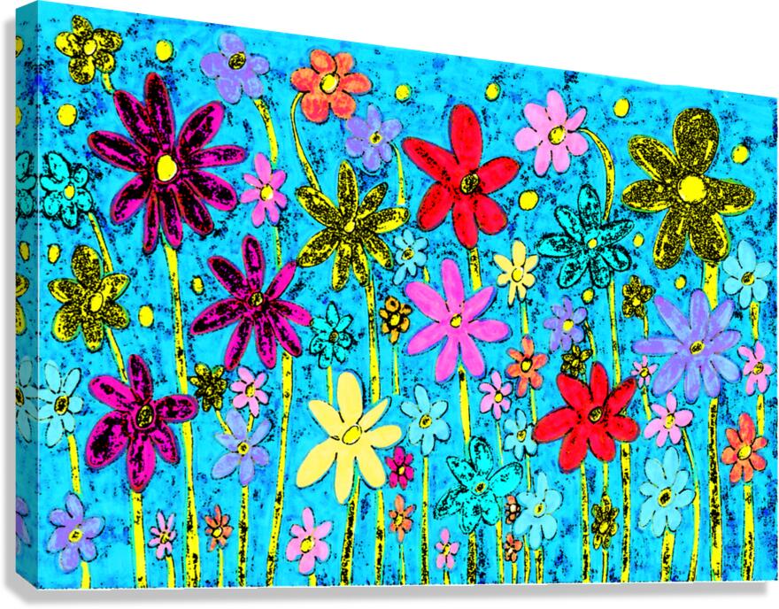 Abstract Vibrant Floral Display on a Blue Background Canvas Print