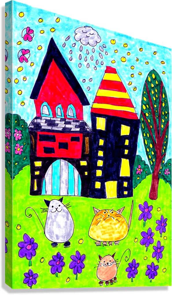 Abstract Doodle House Cats Canvas Print