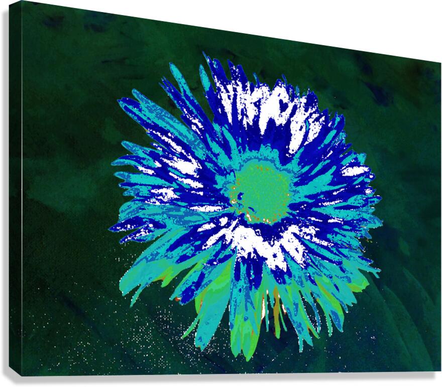 Abstract Vibrant Blue and Green Daisy Flower Canvas Print