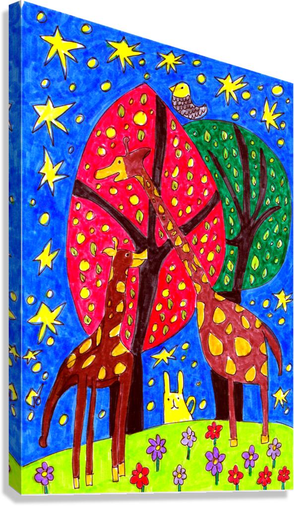 Abstract Doodle Art Giraffes- Mother and Child  Canvas Print