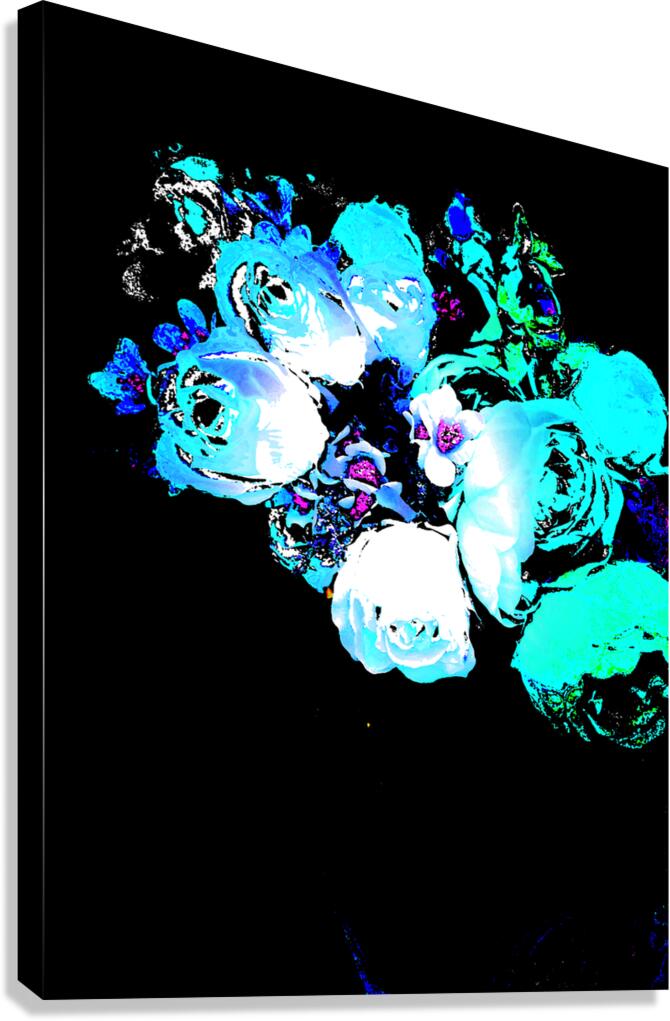 Abstract Bouquet of Green and Blue Roses Canvas Print