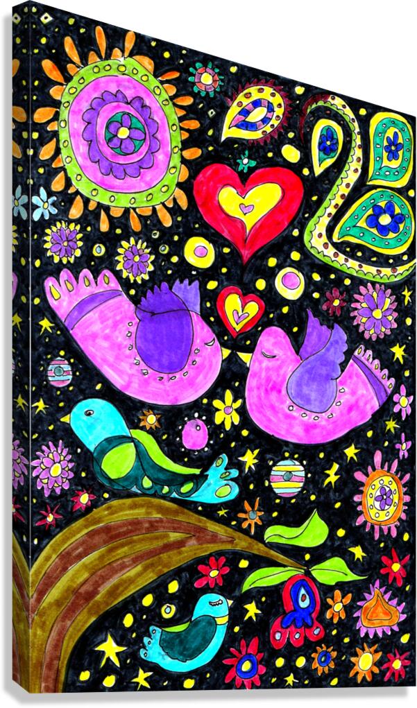 Abstract Doodle Love Birds Canvas Print