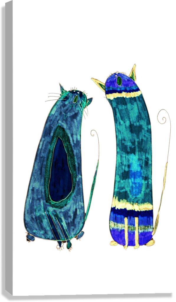 Abstract Green and Blue Singing Cats Canvas Print