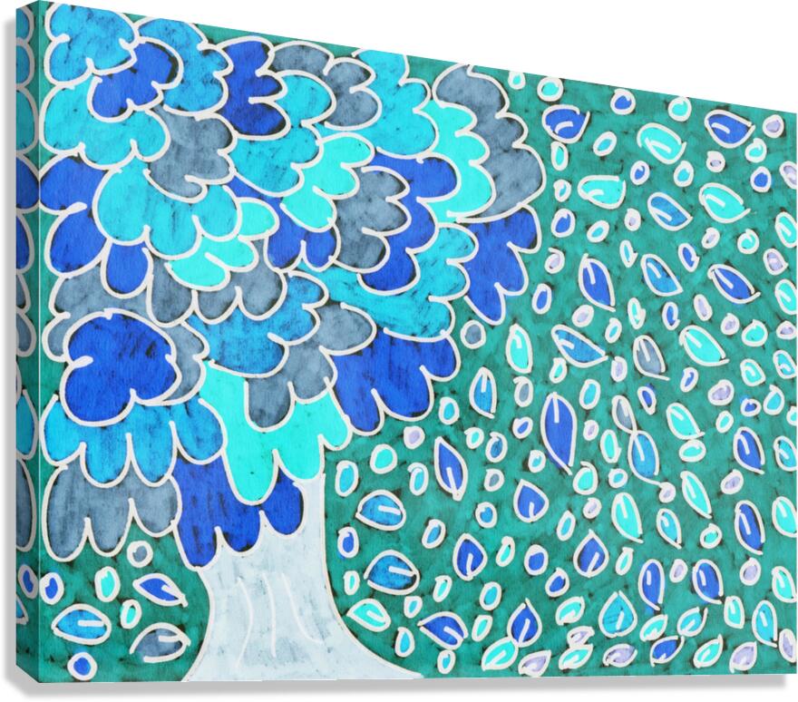 Abstract Blue Oak with Falling Leaves Canvas Print