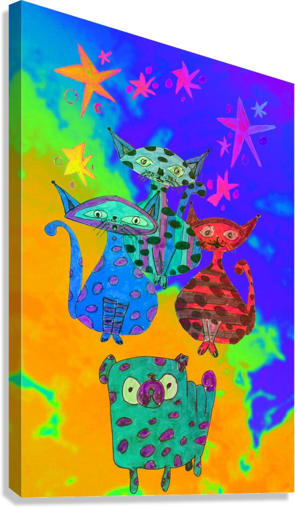 Abstract Cats Pug and Stars Canvas Print