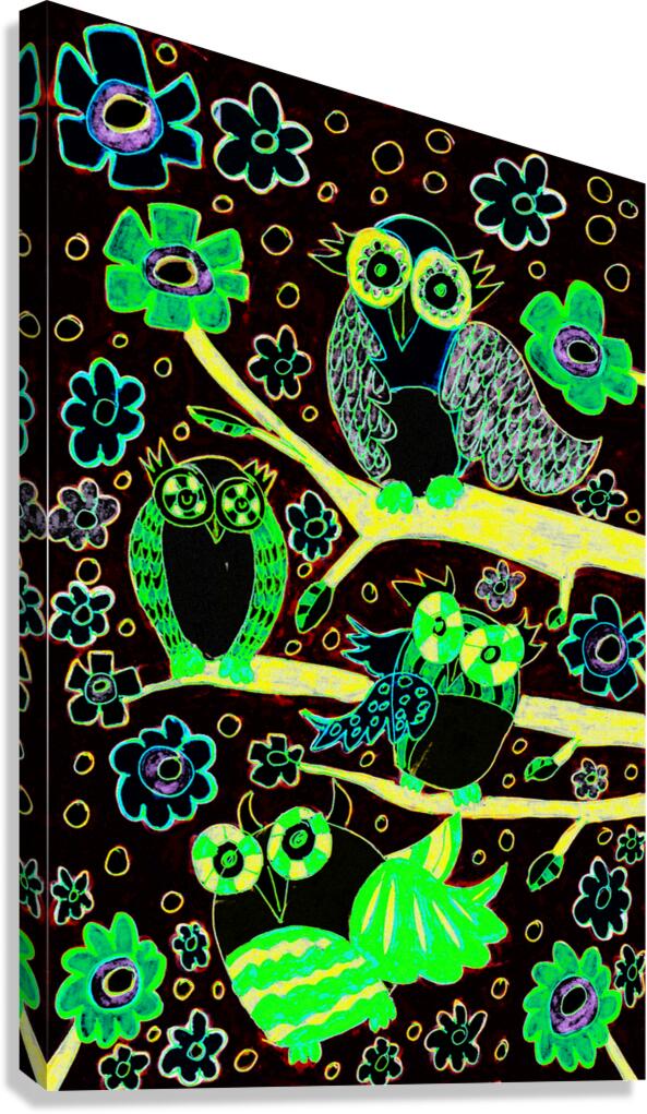 Abstract Vivid Owls Canvas Print
