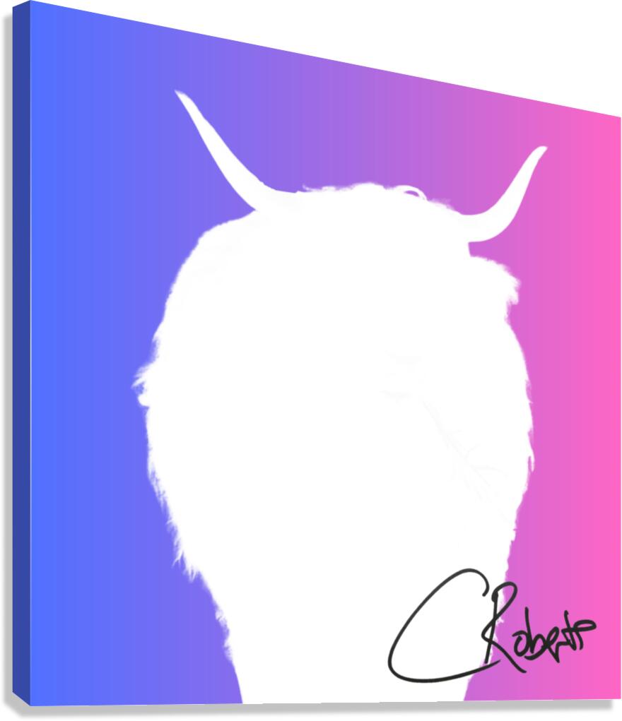  White Highland Cow Silhouette with Pink Background Canvas Print