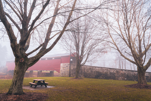 Wehrs Covered Bridge and Trees in  December Fog