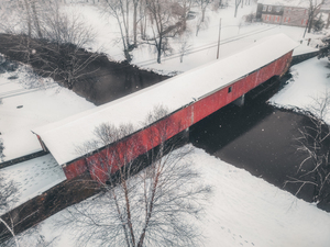 Winter Aerial Bogert Covered Bridge 2024