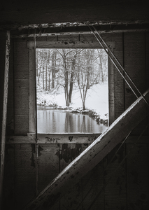 Winter Window on to Little Lehigh Creek - Black and White