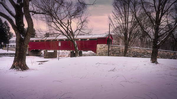 Wehrs Mill Covered Bridge Winter Wide Angle Print