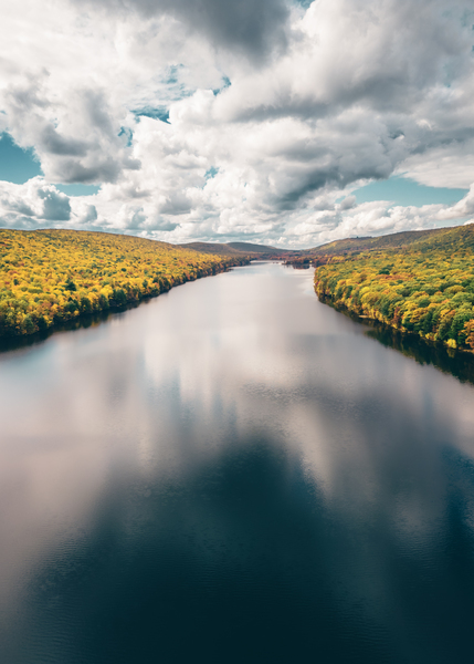 Fall Aerial Down Mauch Chunk Lake by Jason Fink