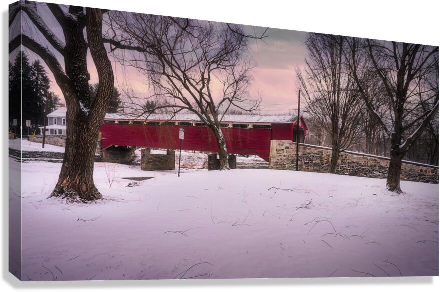 Wehrs Mill Covered Bridge Winter Wide Angle Canvas Print