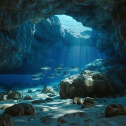 underwater cave with sunlight 