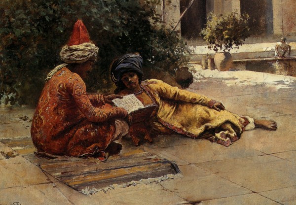 Two Arabs Reading Print