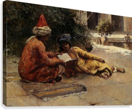 Two Arabs Reading Canvas Print