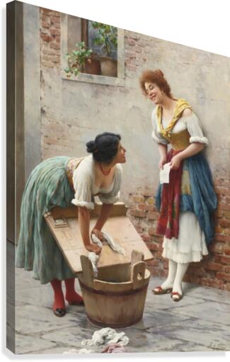 Washing clothes while talking Canvas Print