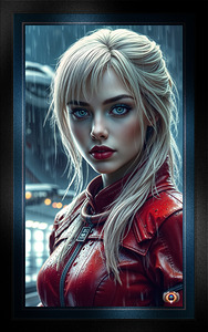 Captivating Portrait Of Charlotte Lieselotte In Red Leather Amidst The Rain Mesmerizing AI Concept Art by Xzendor7