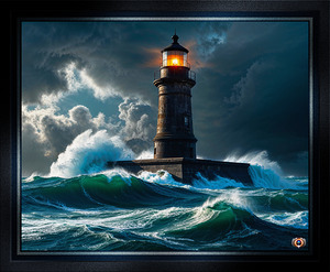 Lighthouse Amidst Stormy Seas Surviving Natures Fury Dynamic AI Concept Art by Xzendor7