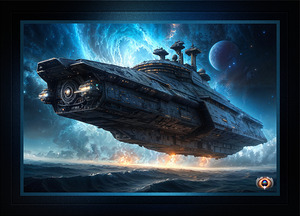 The Giant Interstellar Epilan Starcruiser Above Ocean Waves Mesmerizing AI Concept Art by Xzendor7