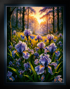 Enchanting Forest Floral Blooms Of Irises At Dawn Enchanting AI Concept Art by Xzendor7