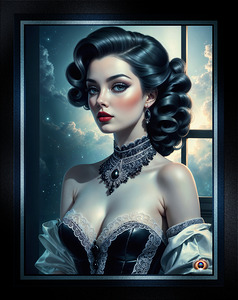 The Nocturnal Gaze Of Anthea Virelli Amidst Ethereal Cosmic Skies Striking AI Concept Art by Xzendor7