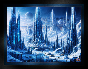Futuristic Winter Landscape Of The Majestic Ice City of Alkinor Astonishing AI Concept Art by Xzendor7