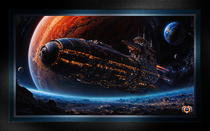 Colossal Star Cruiser Exploring Moon With Giant Planet In The Background Captivating AI Concept Art by Xzendor7