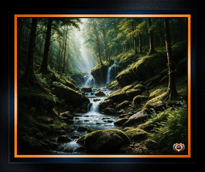 Tranquil Forest Stream with Cascading Waterfalls Captivating AI Concept Art by Xzendor7