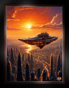 Futuristic Brylean Escort Shuttle Over the Morlen Metropolis Epic AI Concept Art by Xzendor7